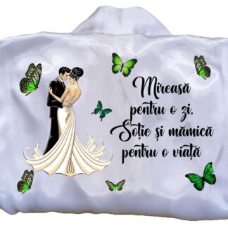 Halat mireasă model cuplu și fluturi verzi